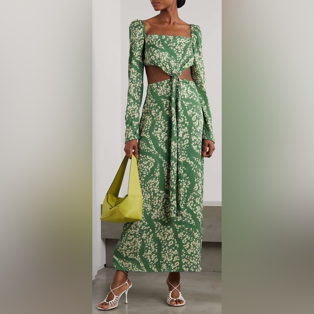 AGUA AGUA BENDITA Cuarzo Astro Esmeralda Cutout Floral-Print Twill Maxi Dress S